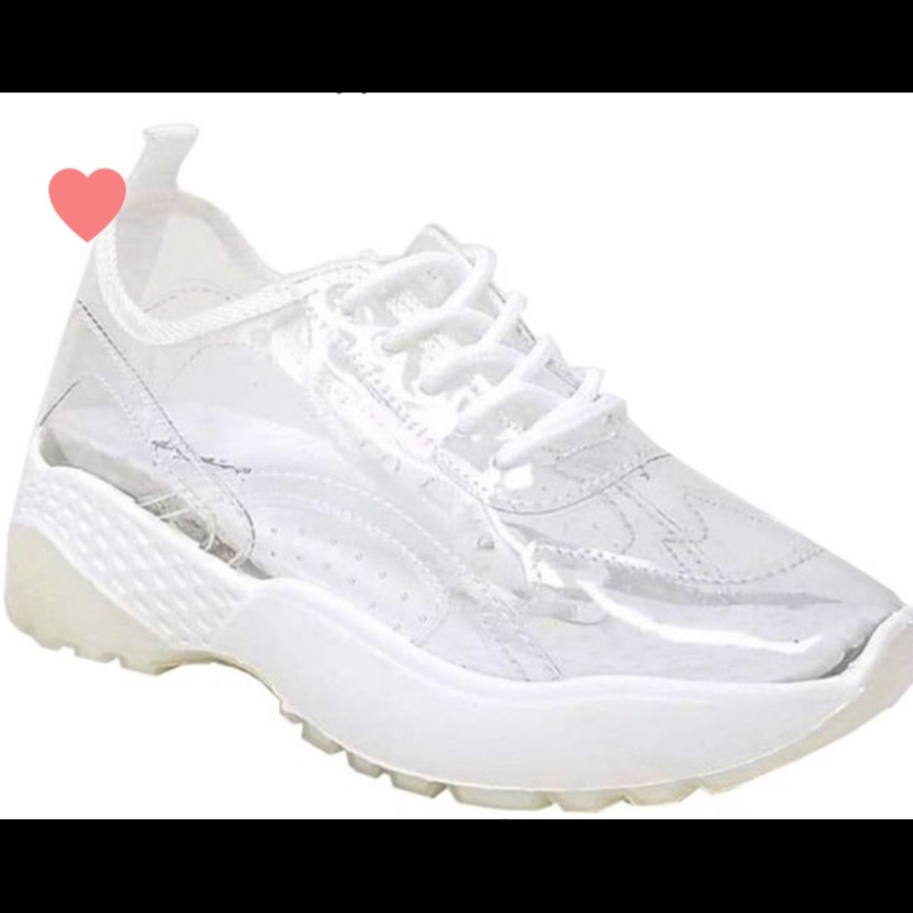 Transparent chunky heel tennis shoe.